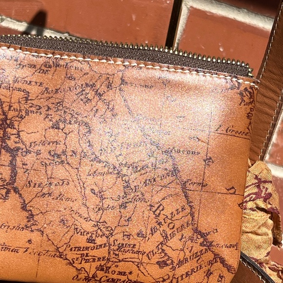 Patricia Nash Brown Leather Tote  Map Design with scarf, dust bag and wristlet - Picture 8 of 13